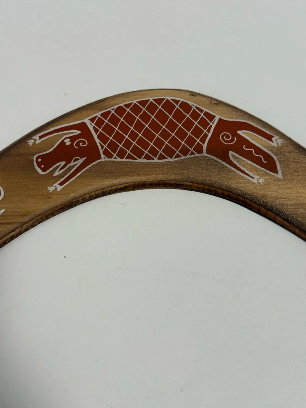 Vintage Hand Painted Australian Aboriginal Wood Boomerang Wall Decor 13.5